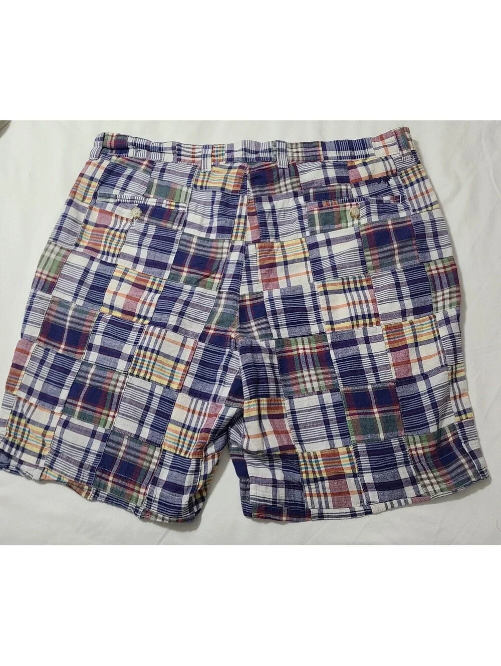 Charleston Logo Patchwork Madras Shorts Mens Sz 38 Large Multicolor Plaid Preppy